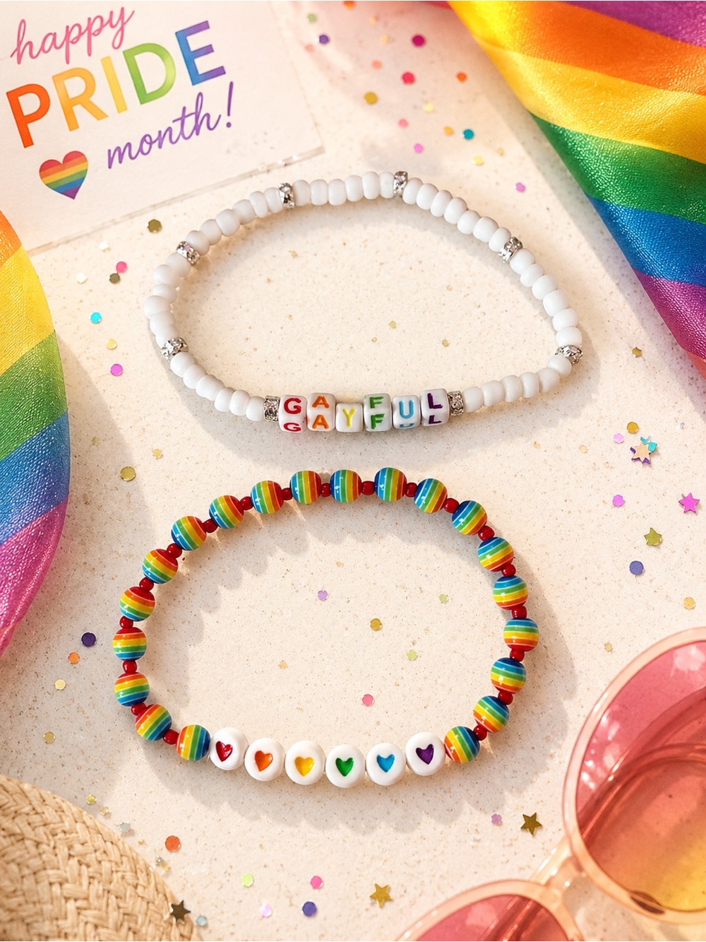 Gayful Pride Month Bracelet Set | Rainbow “Grateful” Wordplay Bracelets 9”